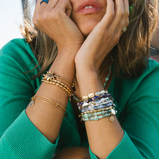 Rolling in Green Aventurine Multi Beaded Stretch Bracelet