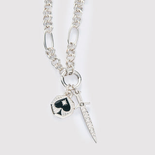 Turning Point Necklace Set featuring Sword and Spade Charms on silver chain