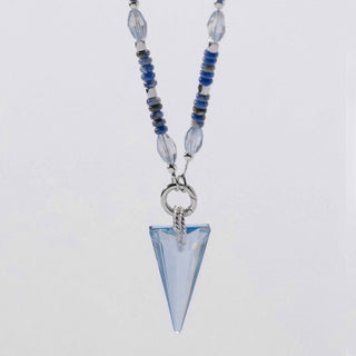 Blue Crystal Spike Pendant on Charm Holder Expandable Chain Necklace Hanging