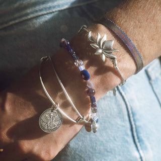 Lotus Symbol Wrap and Platinum Mesh Cuff in Silver