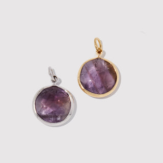 Round Amethyst Charm — genuine purple gemstone symbolizing clarity and calm.