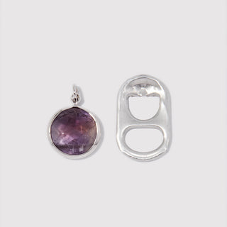 Round Amethyst Charm Silver  — genuine purple gemstone symbolizing clarity and calm.