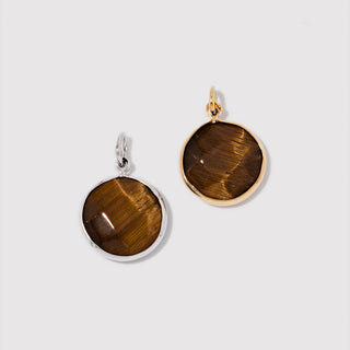 Round Tiger’s Eye Charm — genuine gemstone symbolizing focus and courage.