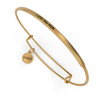 I Love You Mom Adjustable Bracelet | Antique gold posy engraved I LOVE YOU MOM
